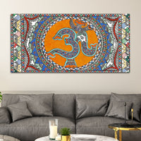 Om Ganesha Madhubani Style Canvas Wall Painting for Spiritual Indian Home Decor
