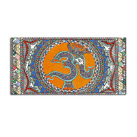 Om Ganesha Madhubani Style Canvas Wall Painting for Spiritual Indian Home Decor