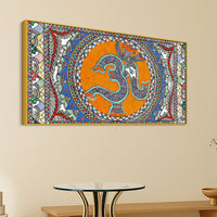 Om Ganesha Madhubani Style Canvas Wall Painting for Spiritual Indian Home Decor
