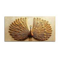 Opulent Golden Peacock with Open Feathers Canvas Wall Painting