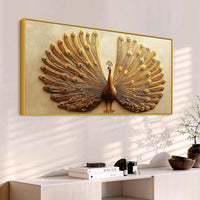 Opulent Golden Peacock with Open Feathers Canvas Wall Painting
