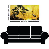 Oriental Sunrise Crane and Pine Tree Canvas Wall Painting for Home & Office