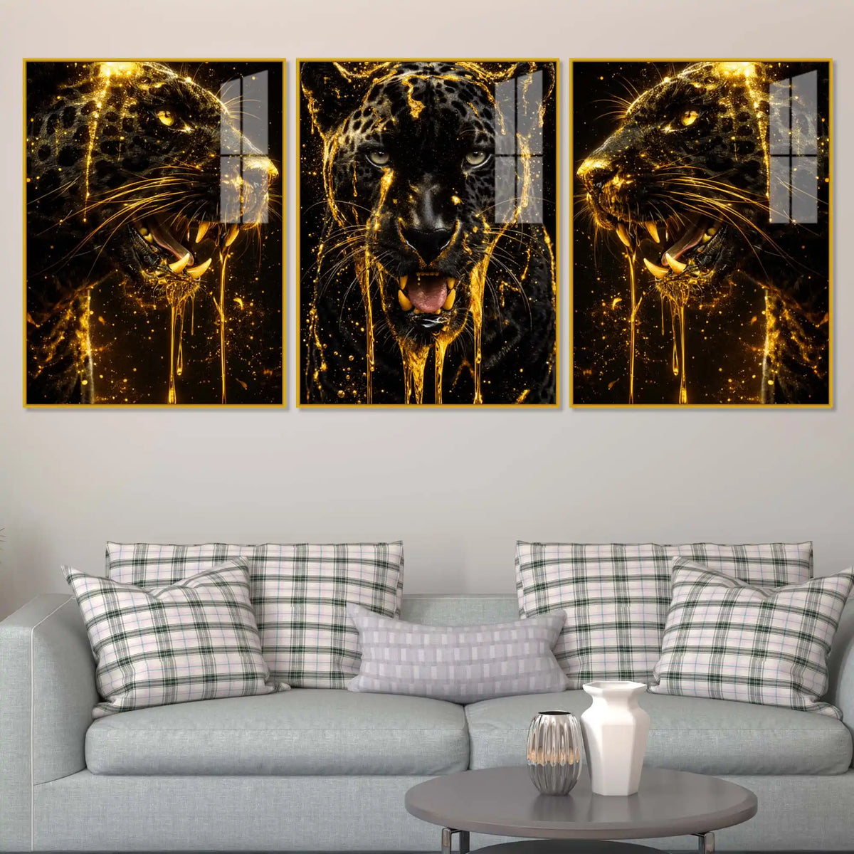 Panther Face Modern Acrylic Wall Decor Painting Set of 3