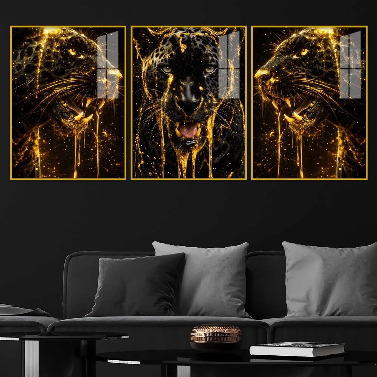 Panther Face Modern Acrylic Wall Decor Painting Set of 3