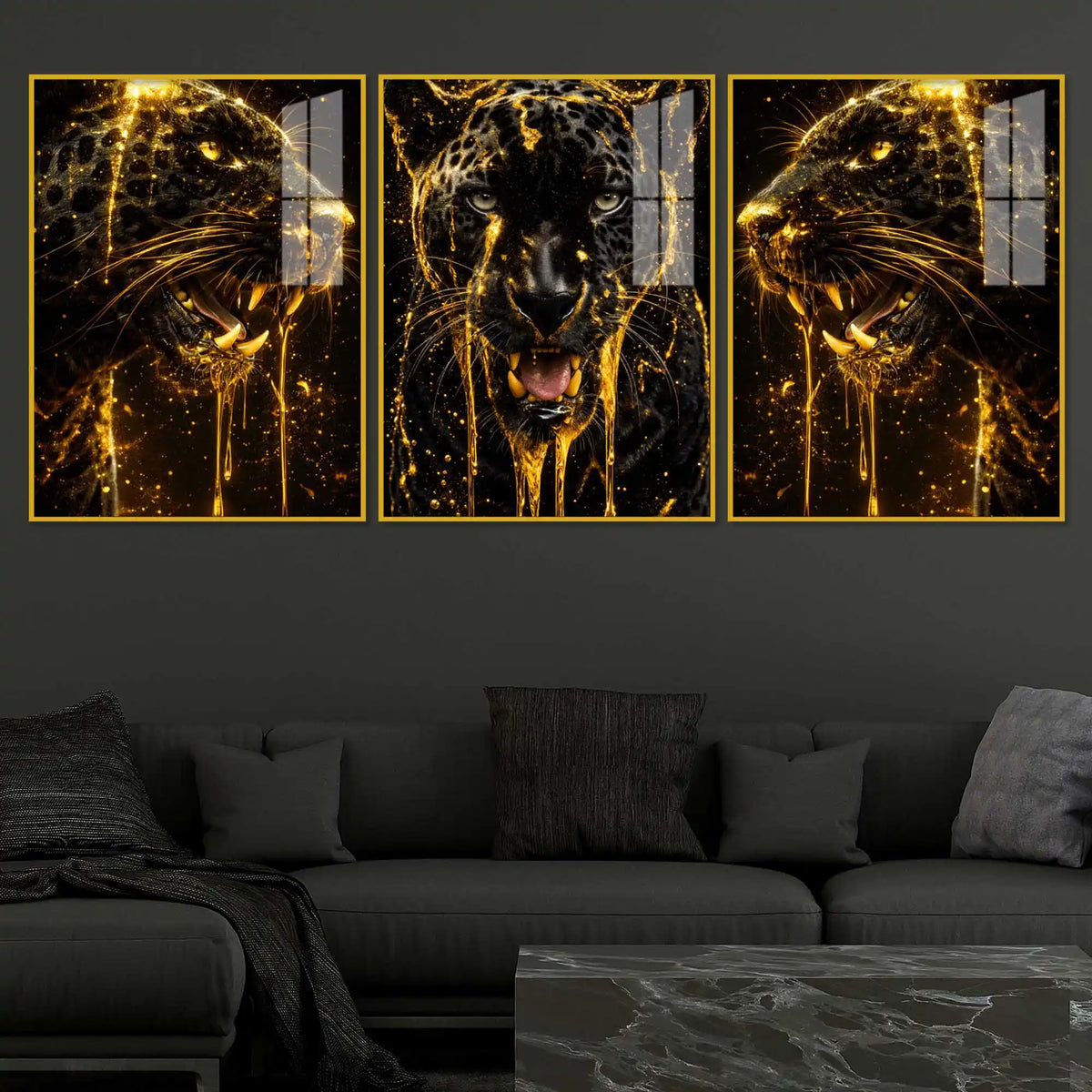 Panther Face Modern Acrylic Wall Decor Painting Set of 3
