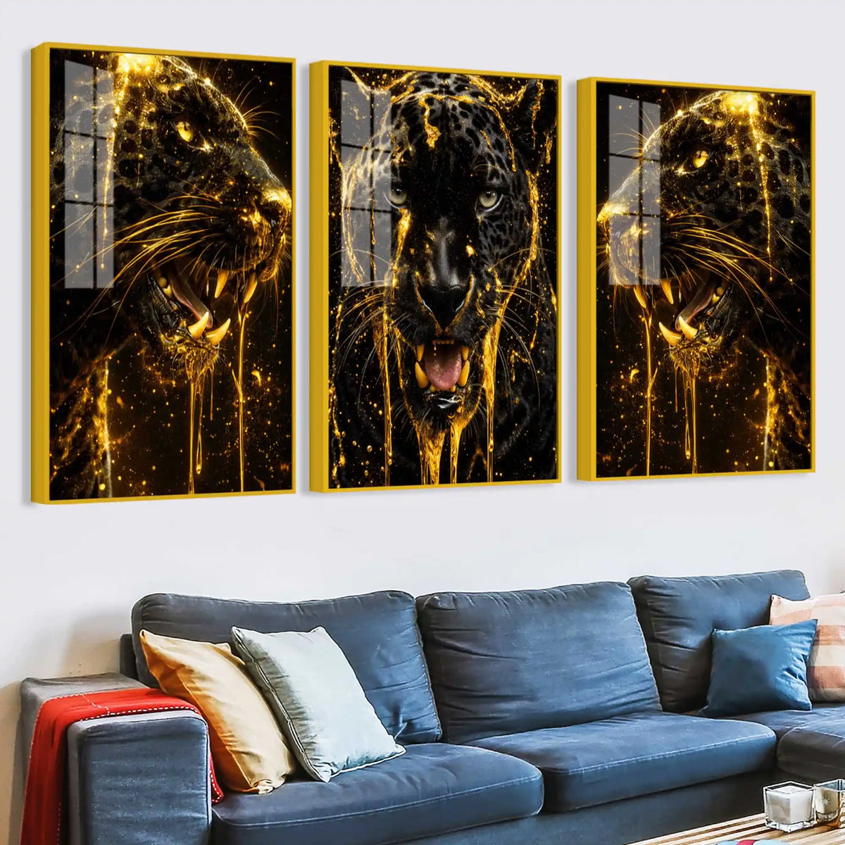 Panther Face Modern Acrylic Wall Decor Painting Set of 3
