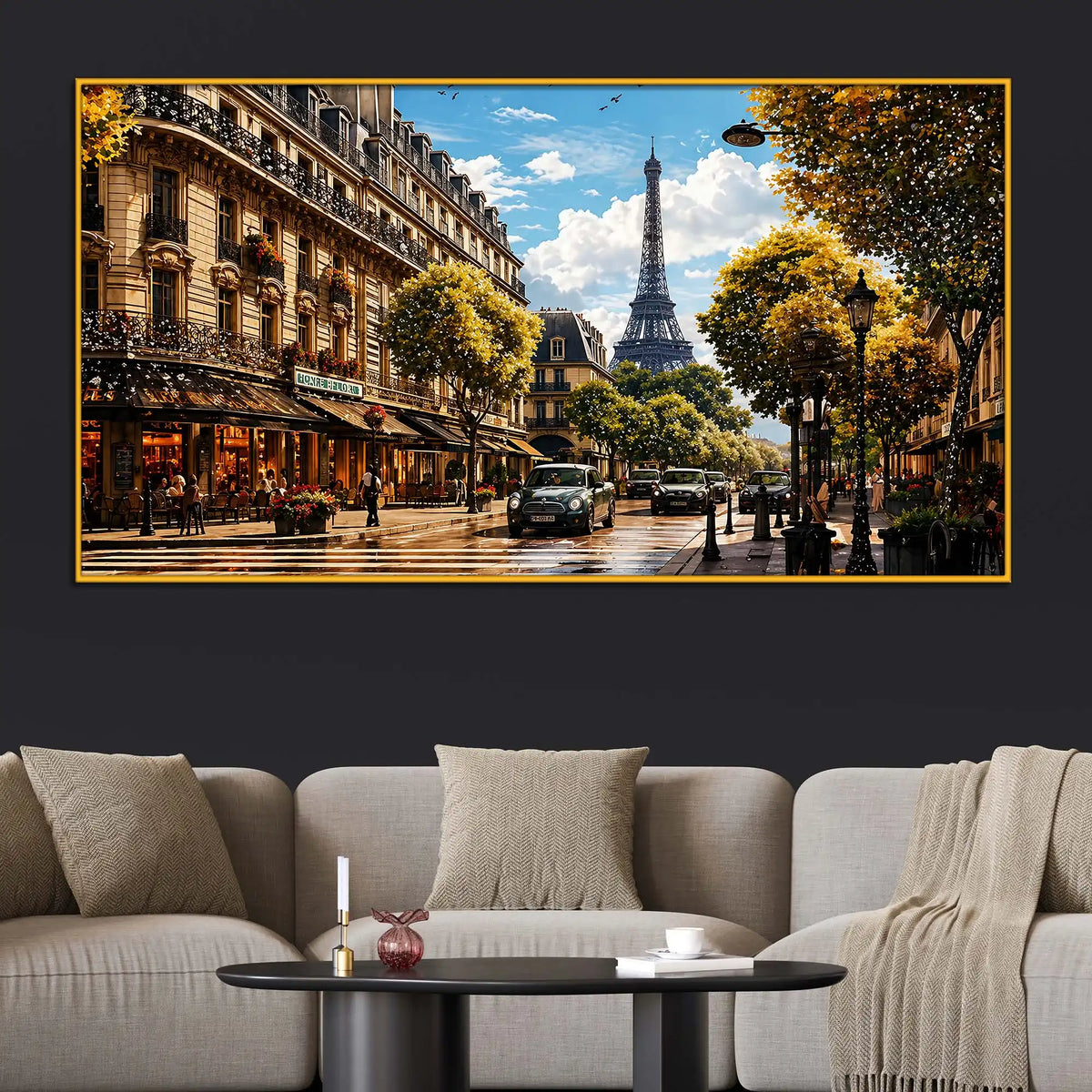 Paris Street View Crystal Floating Frame Wall Art Painting