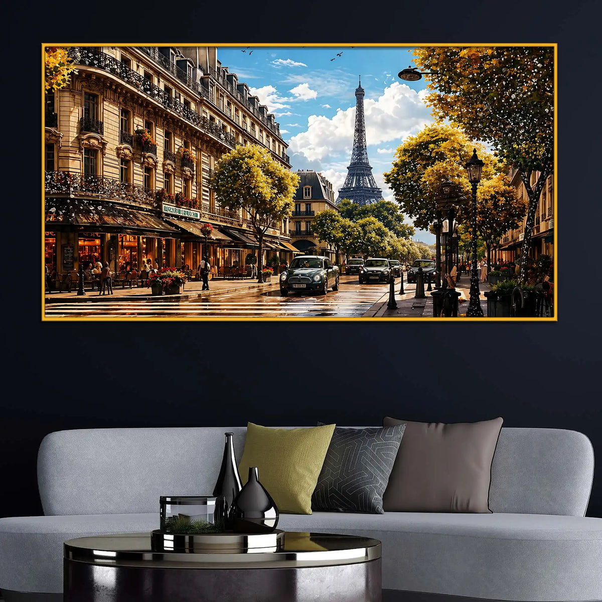 Paris Street View Crystal Floating Frame Wall Art Painting