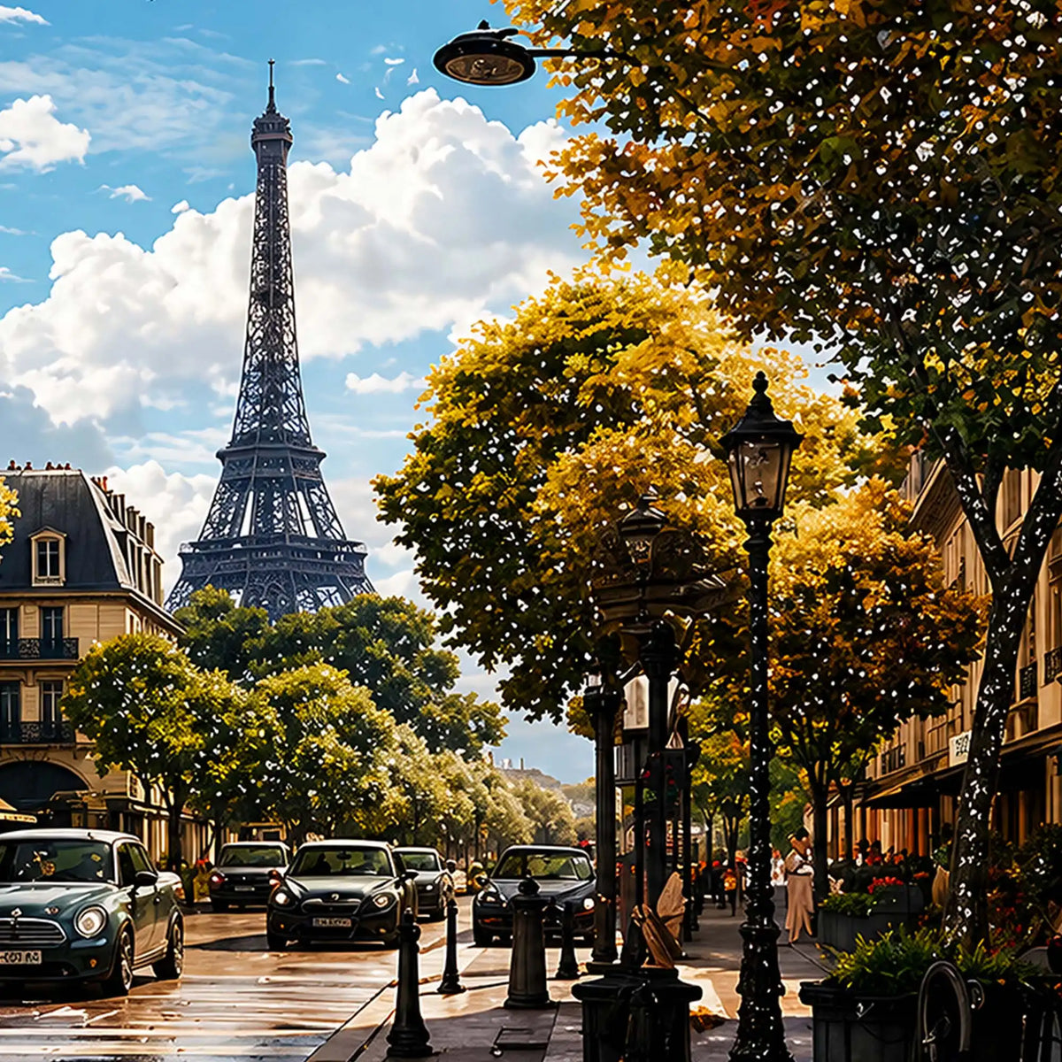 Paris Street View Crystal Floating Frame Wall Art Painting