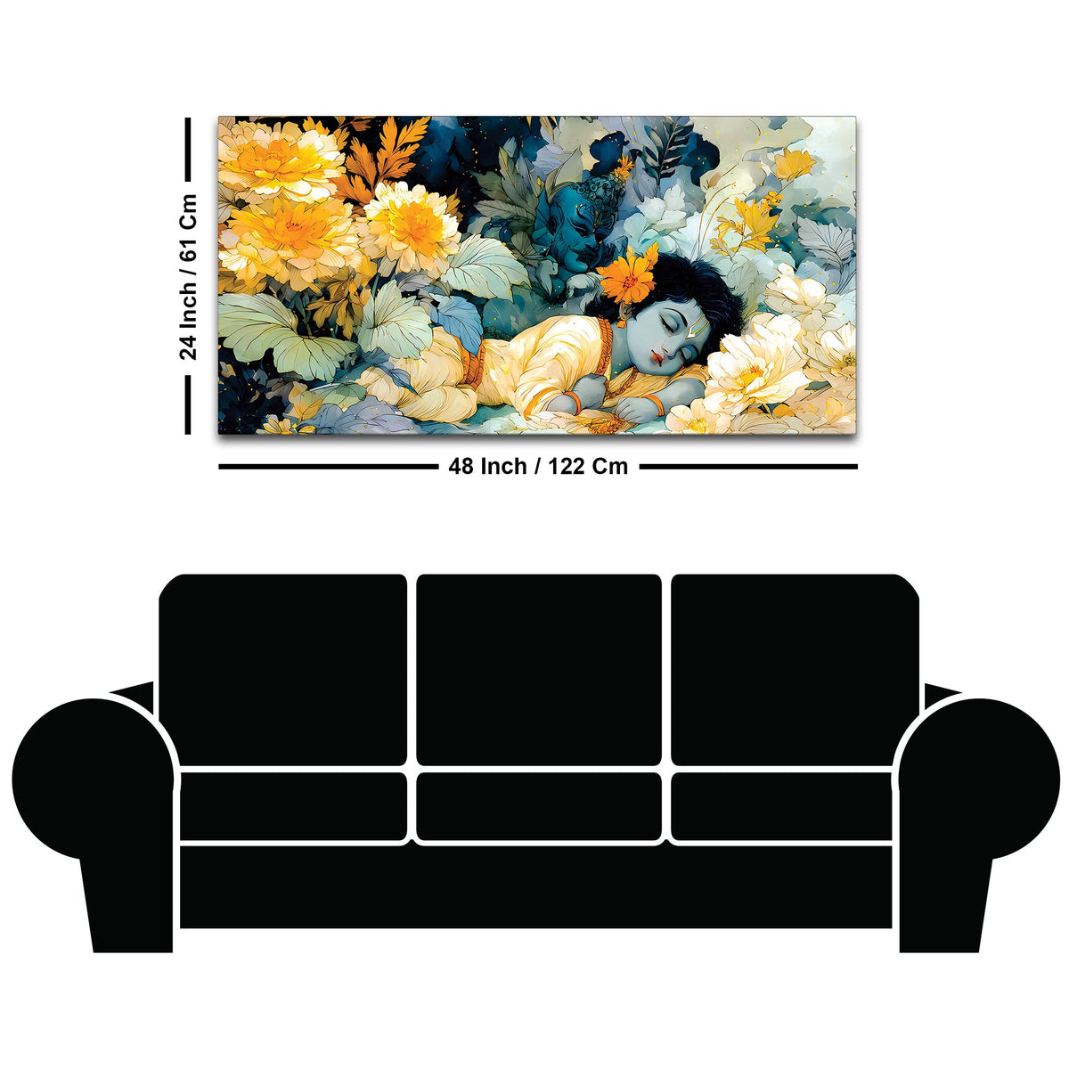 Peaceful Baby Krishna Sleeping Painting with Floral Theme