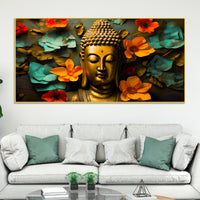 Peaceful Buddha Floral Canvas Painting for Living Room