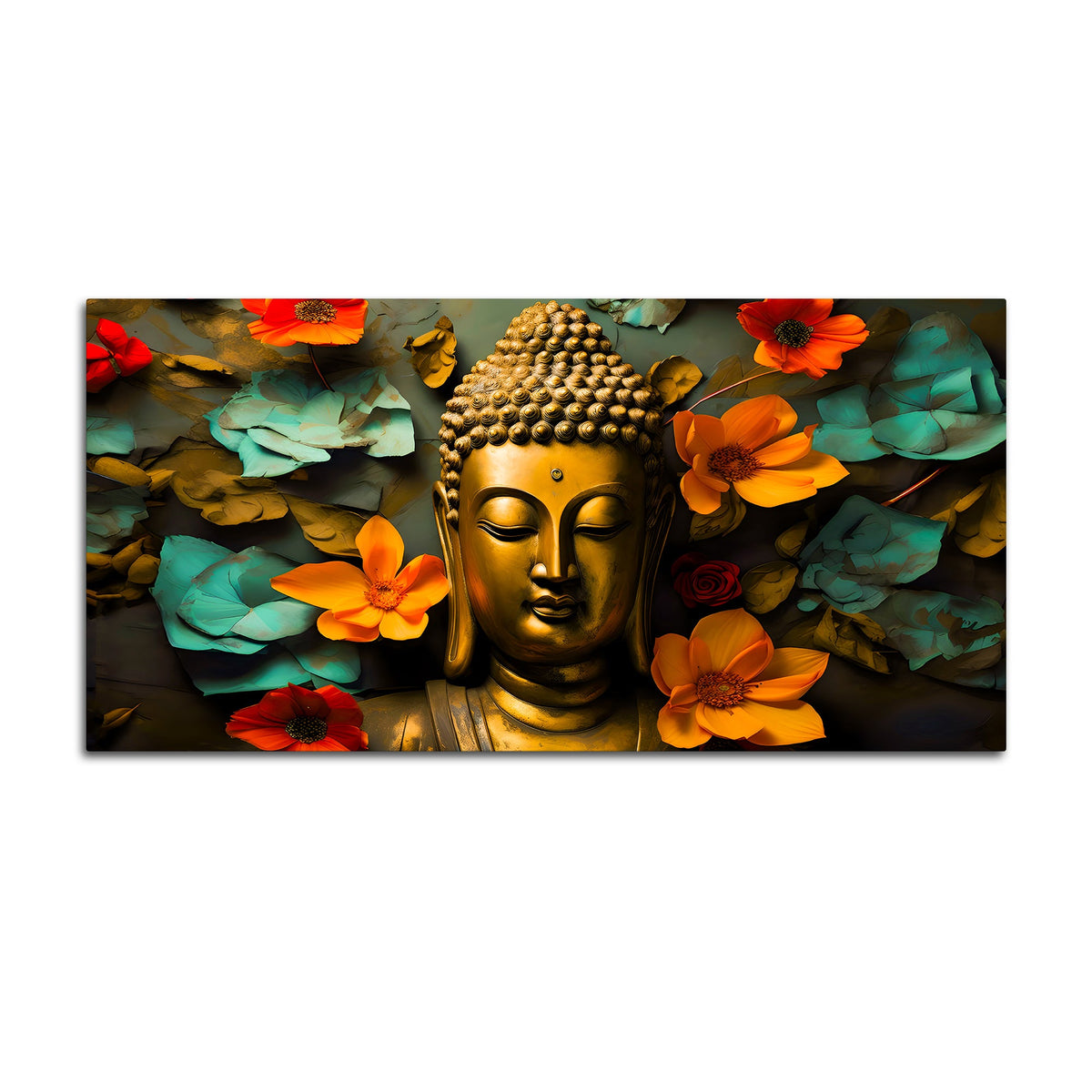 Peaceful Buddha Floral Canvas Painting for Living Room