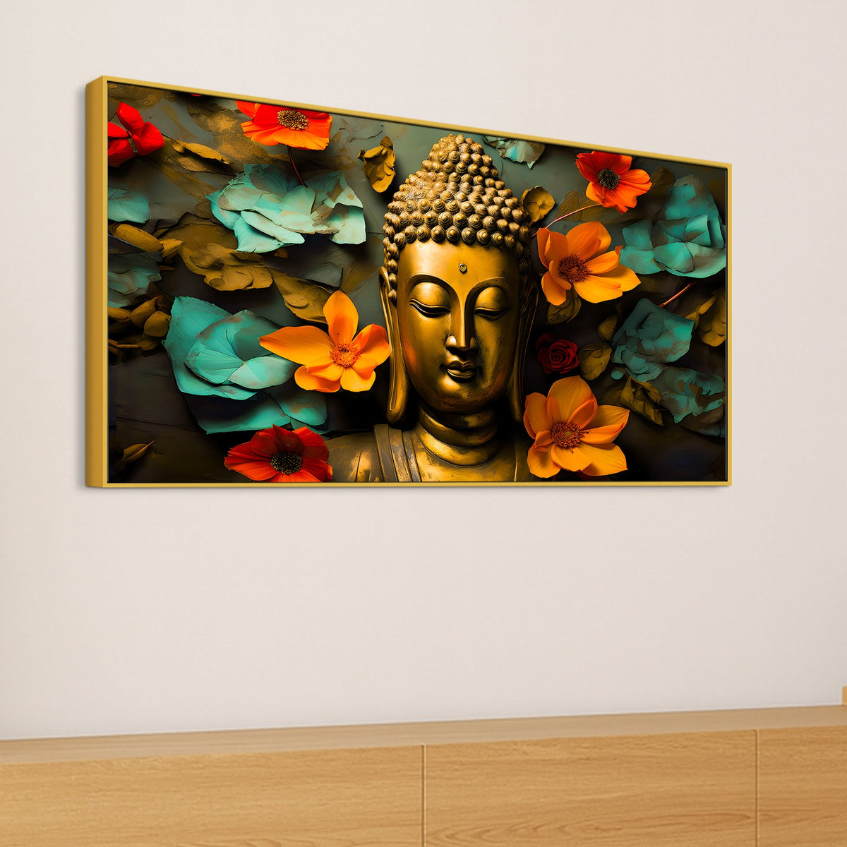 Peaceful Buddha Floral Canvas Painting for Living Room