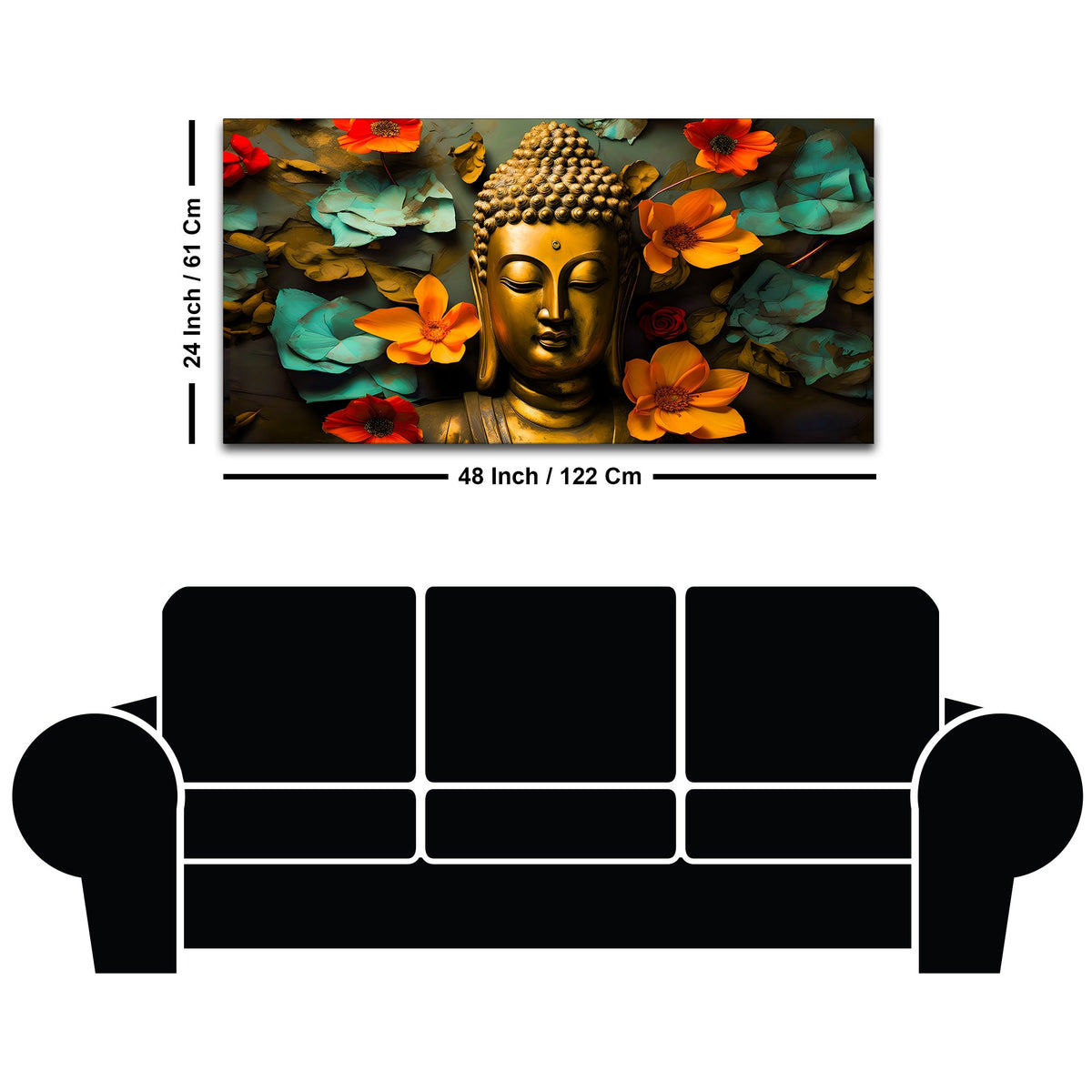 Peaceful Buddha Floral Canvas Painting for Living Room