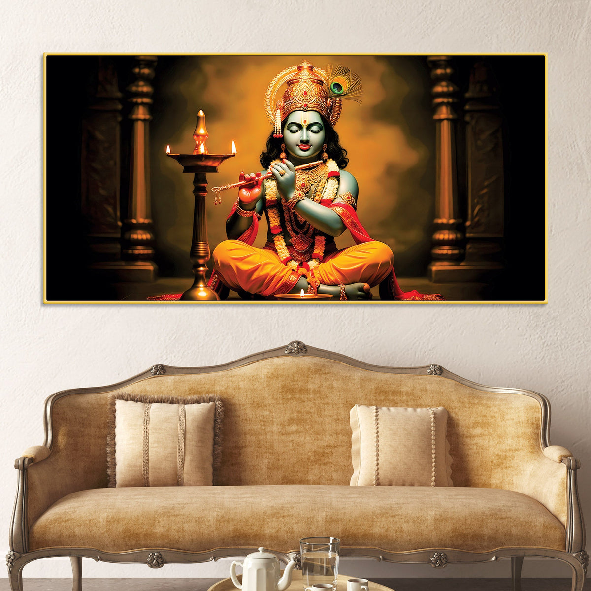 Peaceful Lord Krishna Canvas Painting for Home Decoration