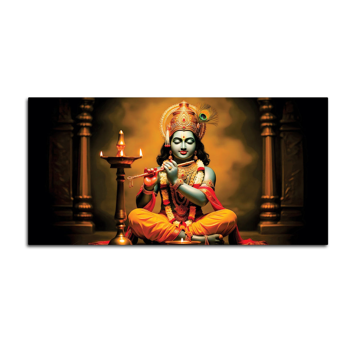 Peaceful Lord Krishna Canvas Painting for Home Decoration