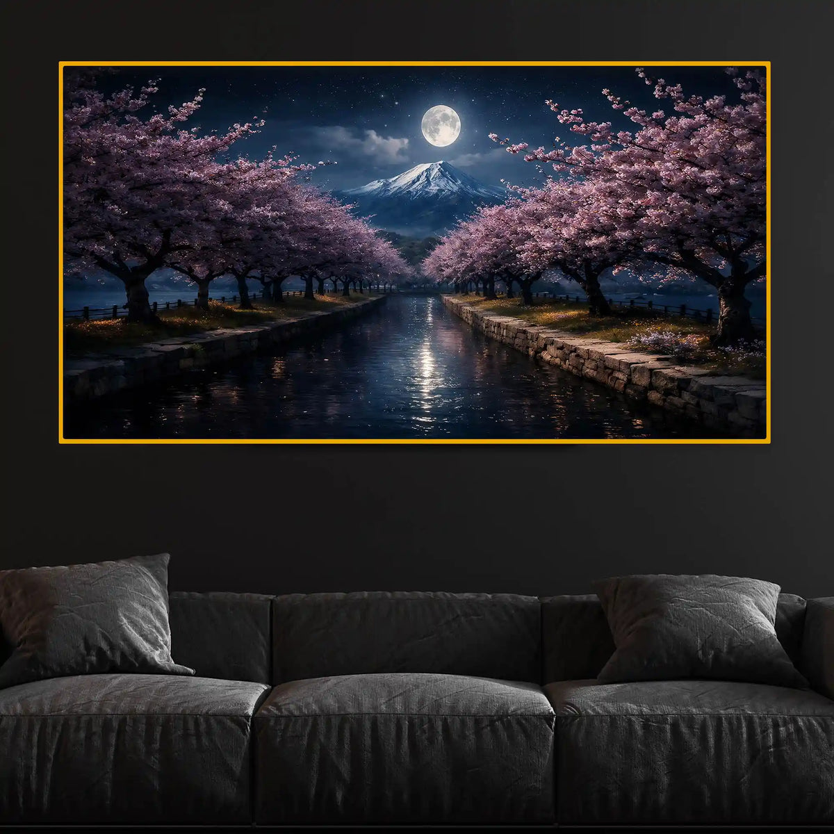 Peaceful Moonlit View Crystal Glass Wall Painting for Home Décor