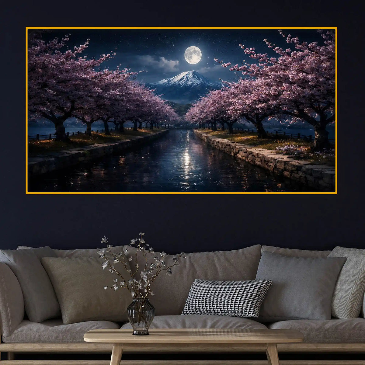 Peaceful Moonlit View Crystal Glass Wall Painting for Home Décor