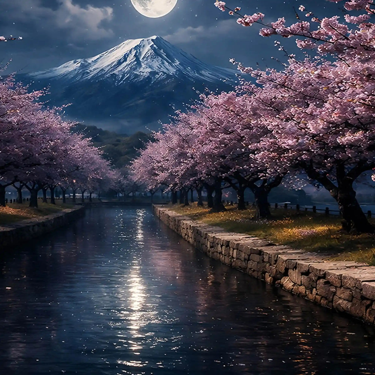 Peaceful Moonlit View Crystal Glass Wall Painting for Home Décor