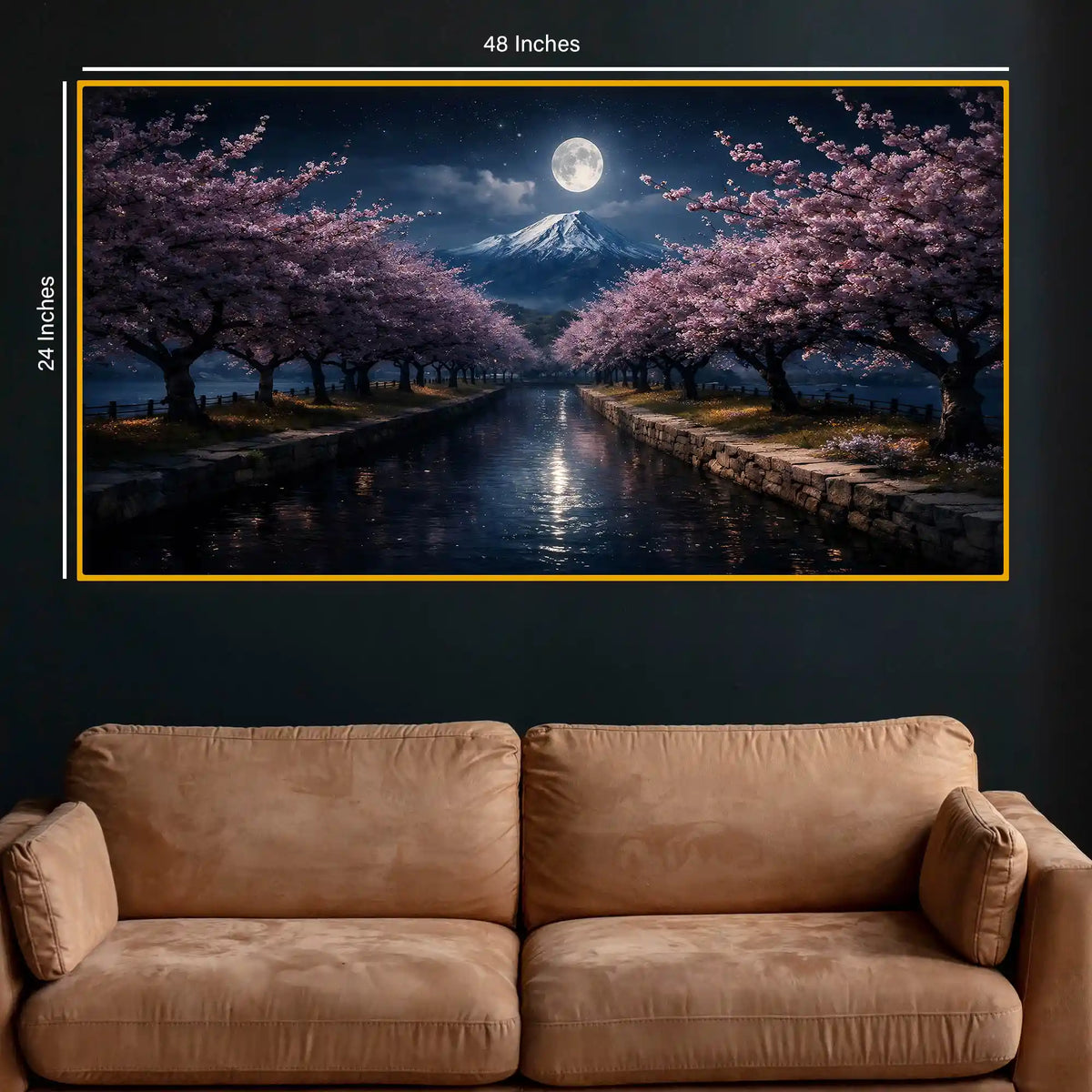 Peaceful Moonlit View Crystal Glass Wall Painting for Home Décor