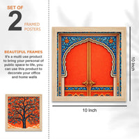 Peacock Deer Tree Indian Folk Art Wall Frame Set of Four