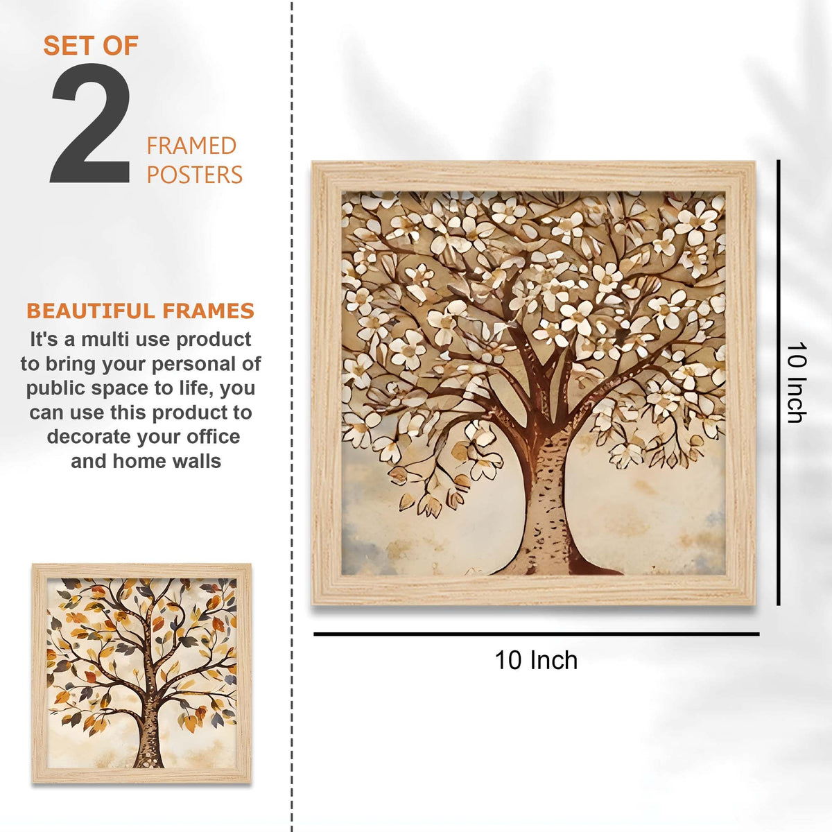 Peacock & Tree Nature Inspired Folk Art Wall Frame Set of Four