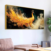 Phenomenal Golden Peacock Rising Through Mist Abstract Canvas Wall Painting