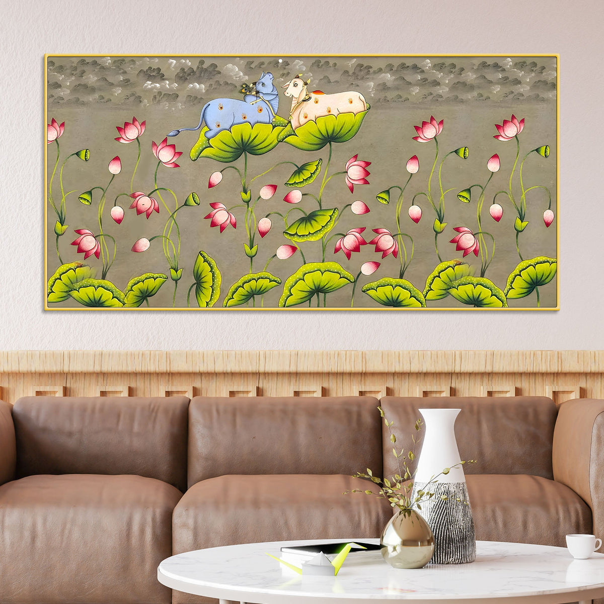 Pichwai Cow Canvas Painting – Traditional Indian Wall Art