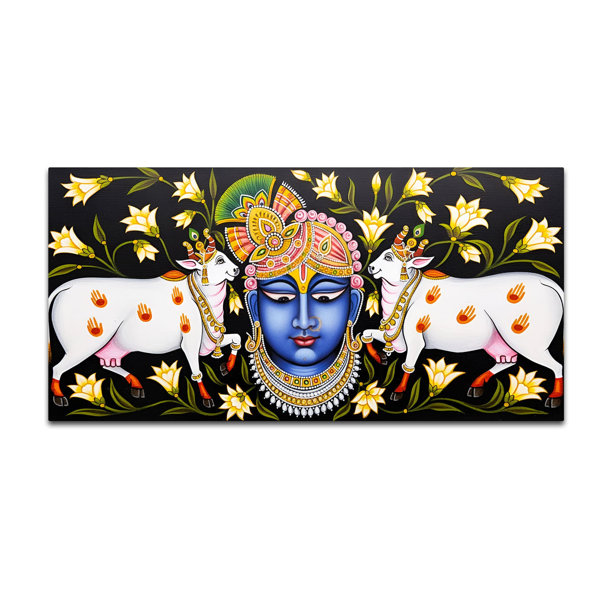 Pichwai Shrinath ji Face Painting | Sacred Cow Spiritual Wall Art