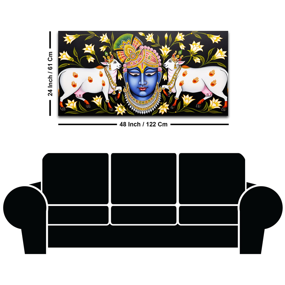 Pichwai Shrinath ji Face Painting | Sacred Cow Spiritual Wall Art