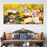Pichwai Krishna with Sacred Cows Canvas Painting | Traditional Indian Wall Art