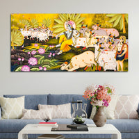 Pichwai Krishna with Sacred Cows Canvas Painting | Traditional Indian Wall Art