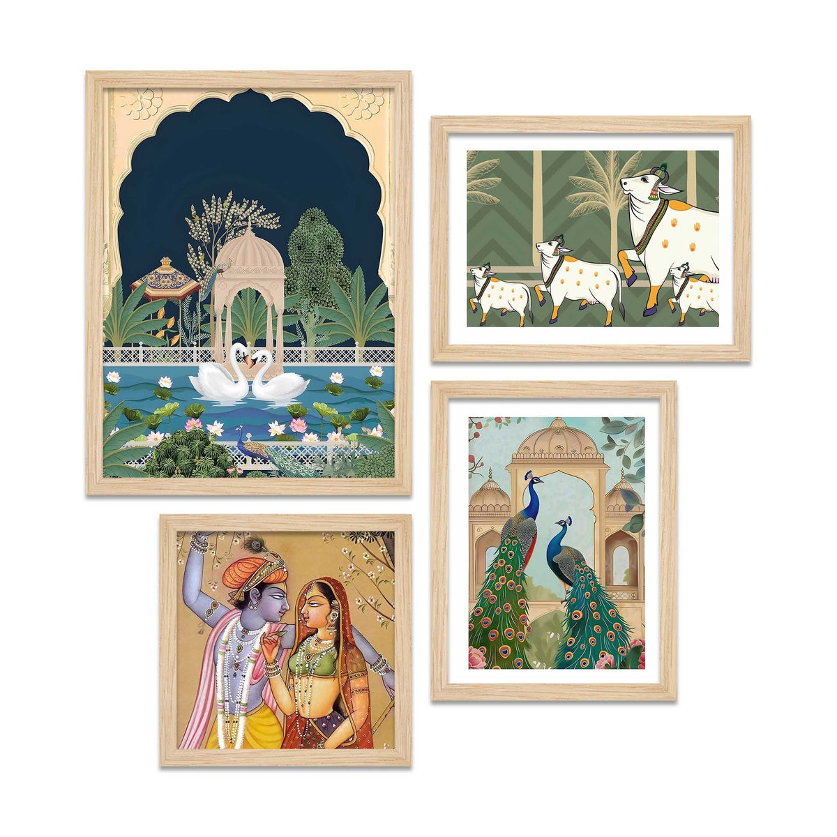 Pichwai Radha Krishna & Nature Theme Wall Frame Set of Four