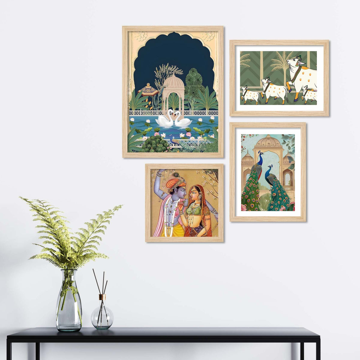 Pichwai Radha Krishna & Nature Theme Wall Frame Set of Four