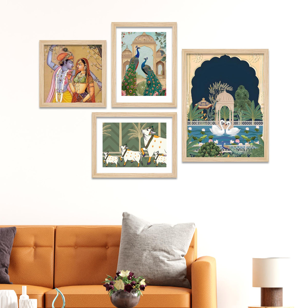 Pichwai Radha Krishna & Nature Theme Wall Frame Set of Four