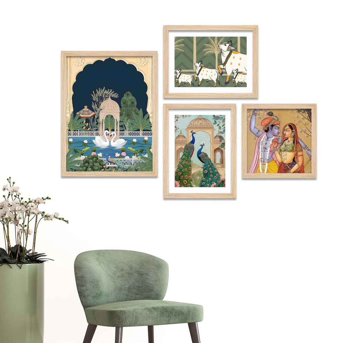 Pichwai Radha Krishna & Nature Theme Wall Frame Set of Four