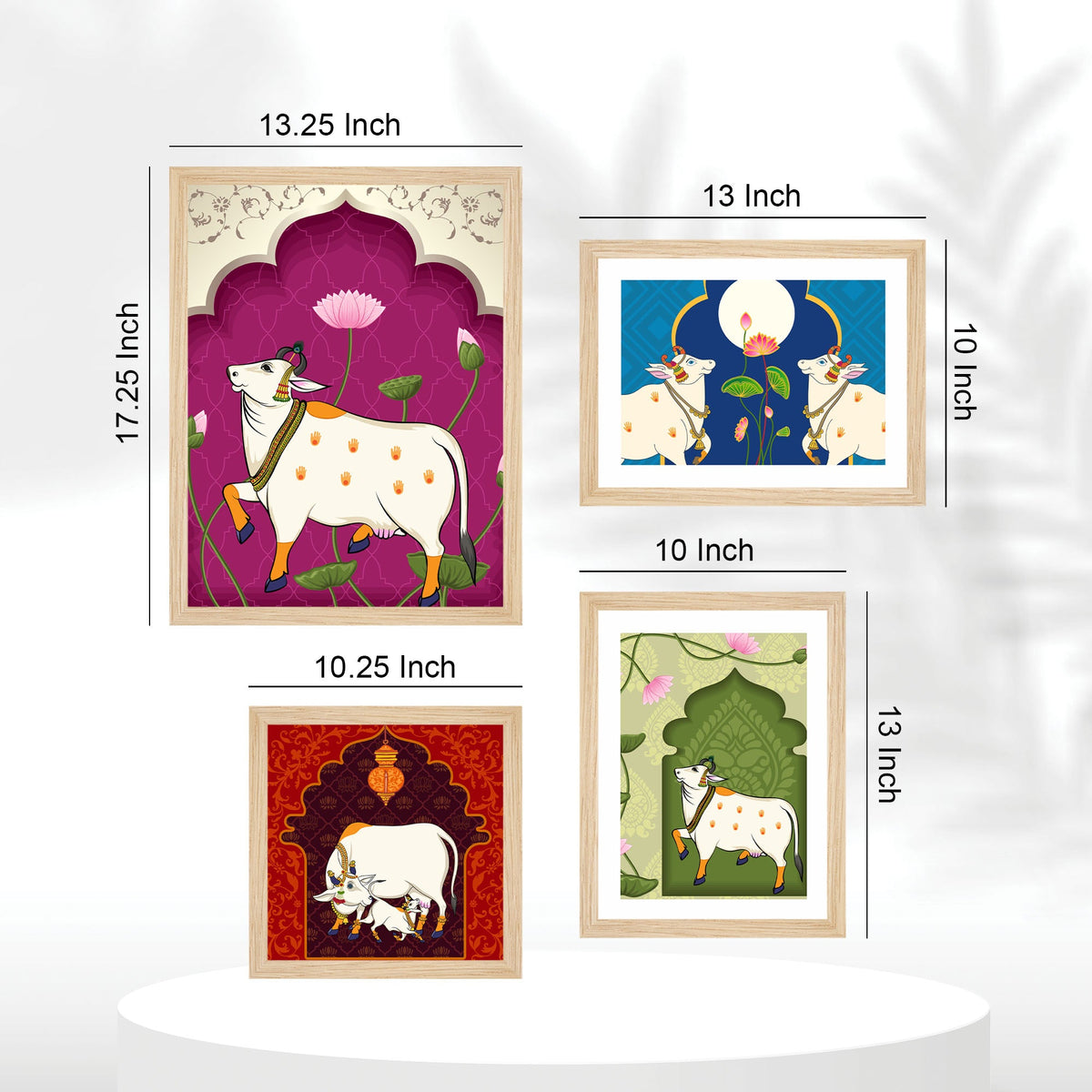 Pichwai Sacred Kamdhenu Cow Wall Frame Set of Four