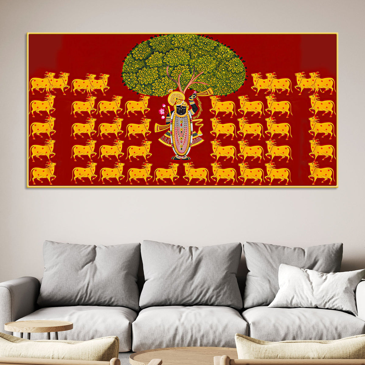 Pichwai Shrinath Ji Wall Art with Cows Painting | Premium Devotional Decor