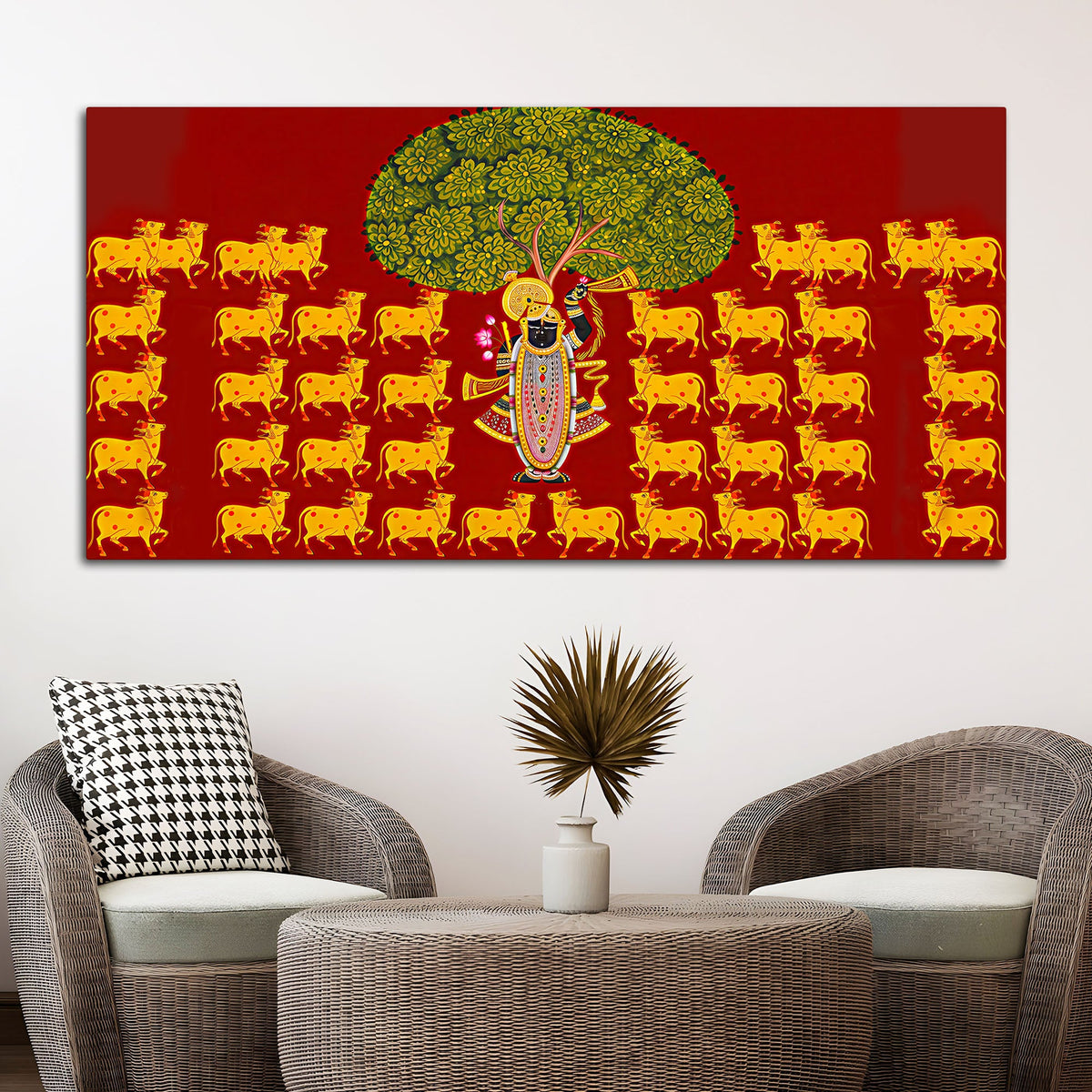 Pichwai Shrinath Ji Wall Art with Cows Painting | Premium Devotional Decor
