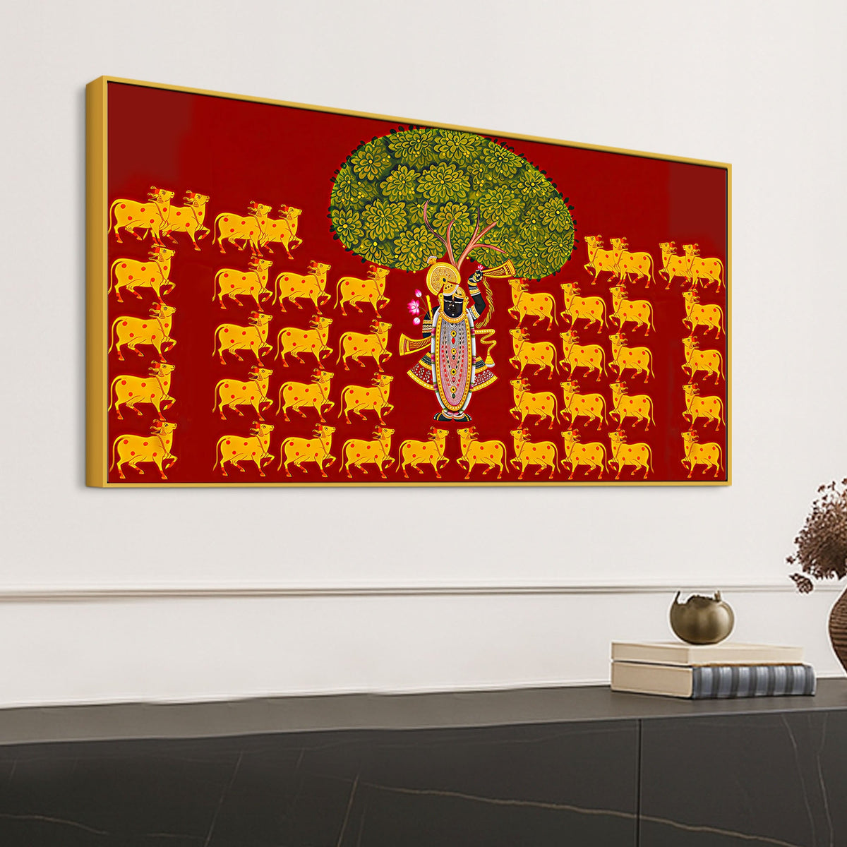 Pichwai Shrinath Ji Wall Art with Cows Painting | Premium Devotional Decor