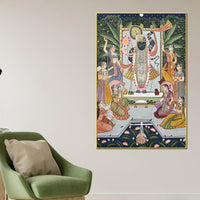 Pichwai Style Shrinathji Krishna Artwork Religious Canvas Wall Painting for Home