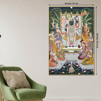 Pichwai Style Shrinathji Krishna Artwork Religious Canvas Wall Painting for Home