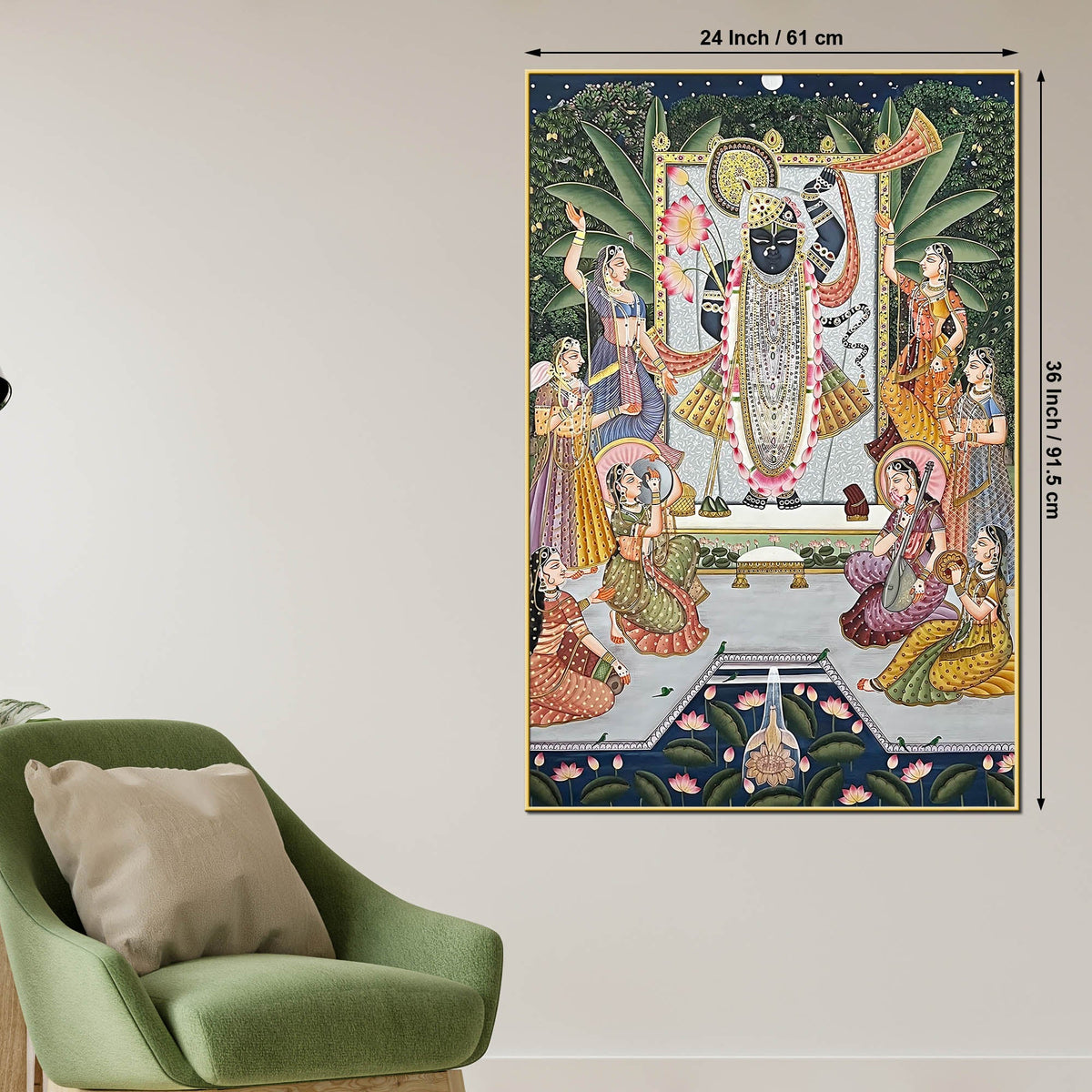 Pichwai Style Shrinathji Krishna Artwork Religious Canvas Wall Painting for Home