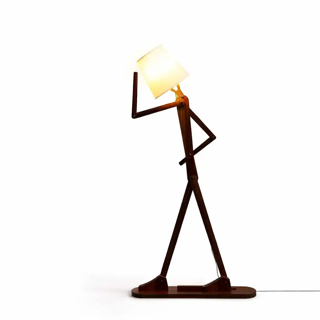 Playful Figurine Brown & White Wood Floor Lamp For Living Room, Bedroom