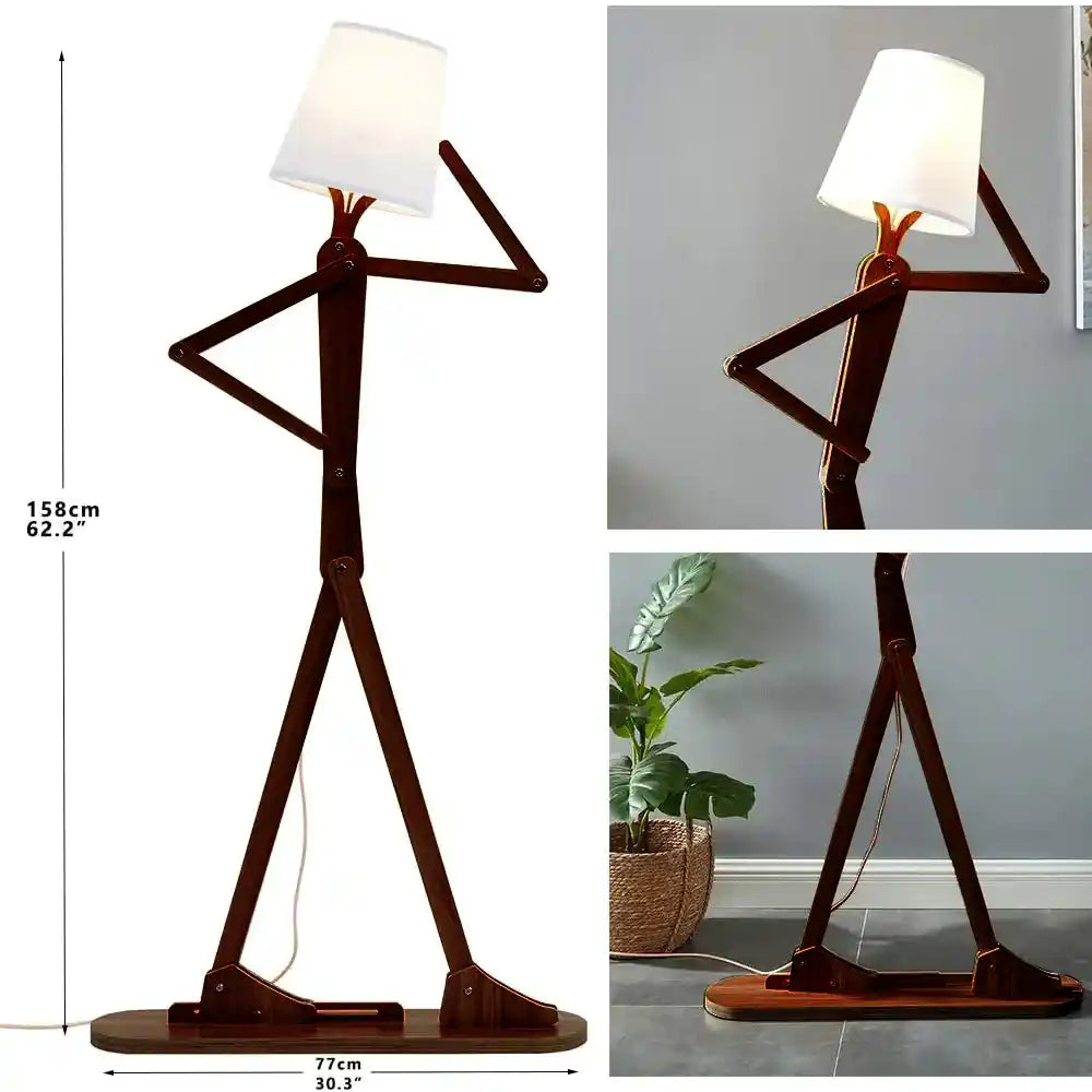 Playful Figurine Brown & White Wood Floor Lamp For Living Room, Bedroom