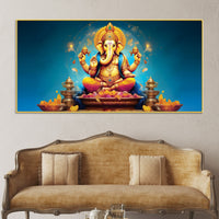 Pleasing Lord Ganpati Bappa Spiritual Canvas Wall Painting for Home & Temple – Premium Devotional Wall Art