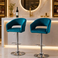 Plush Feel Blue Velvet Adjustable Bar Stool / Long Chair