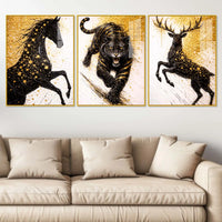 Powerful Animal Floating Acrylic Wall Painting Set of 3