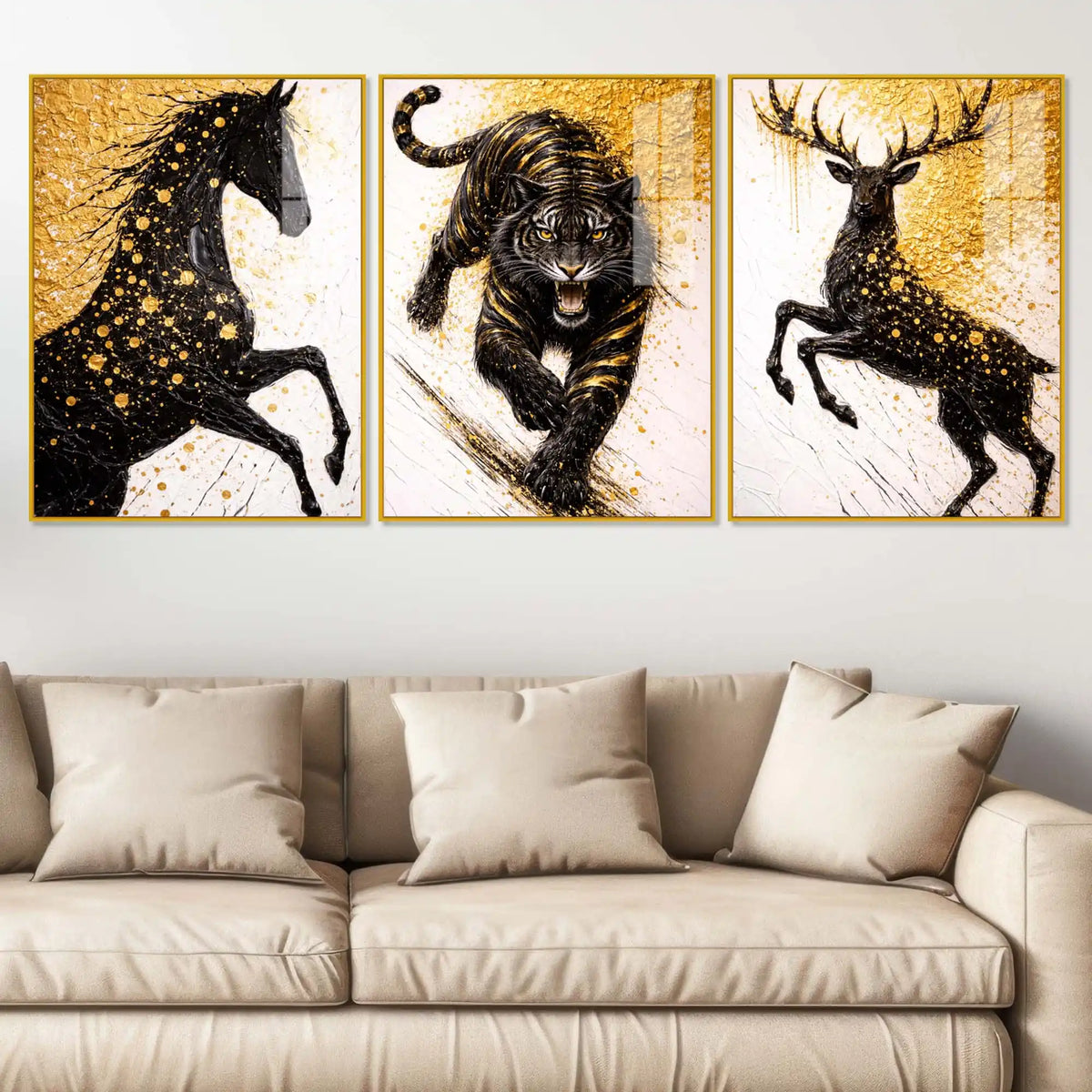 Powerful Animal Floating Acrylic Wall Painting Set of 3