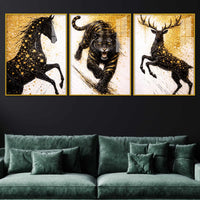Powerful Animal Floating Acrylic Wall Painting Set of 3